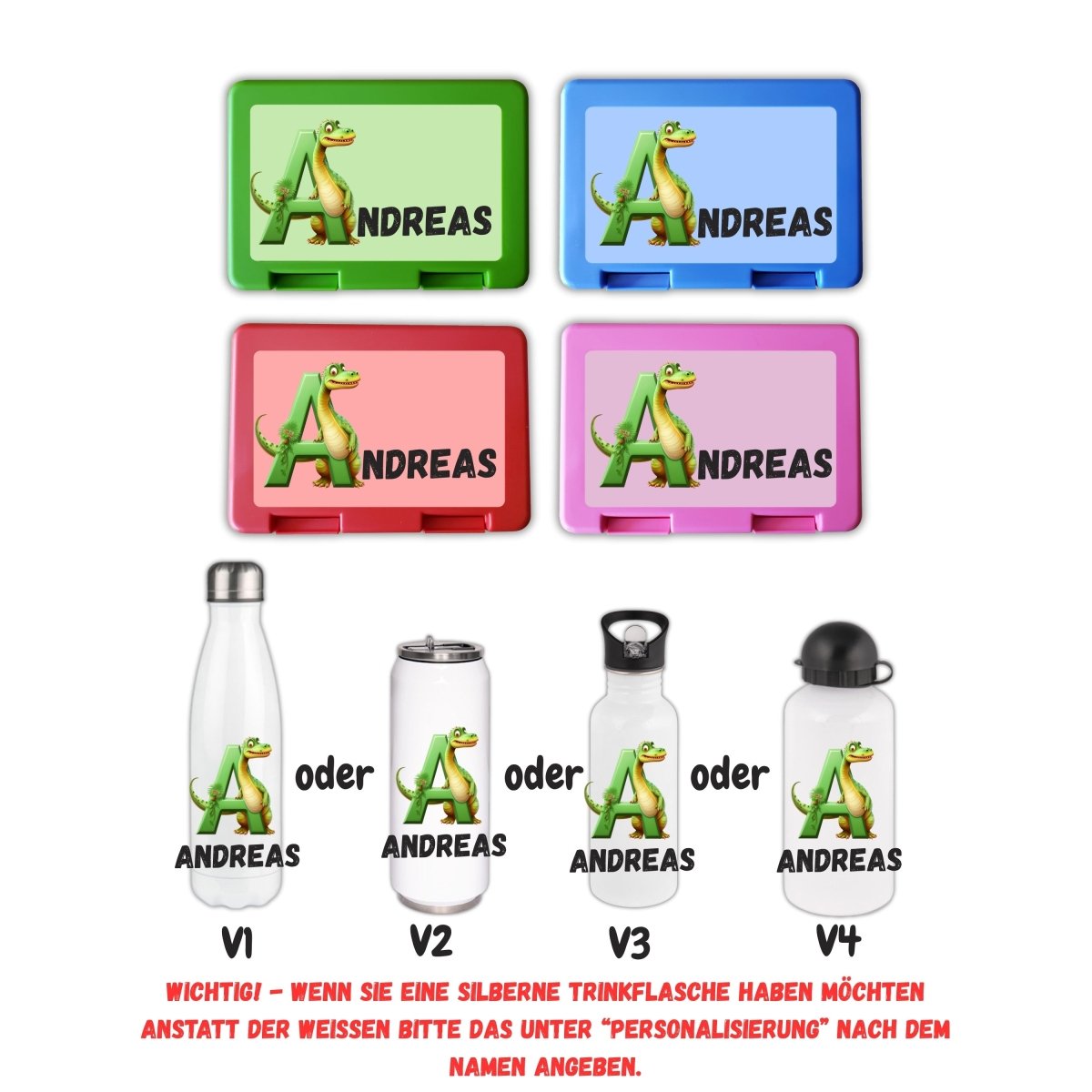 Personalisierte Brotzeitbox mit Trinkflasche mit Namen Dinosaurier Einschulung_0012G - Herz Jesu