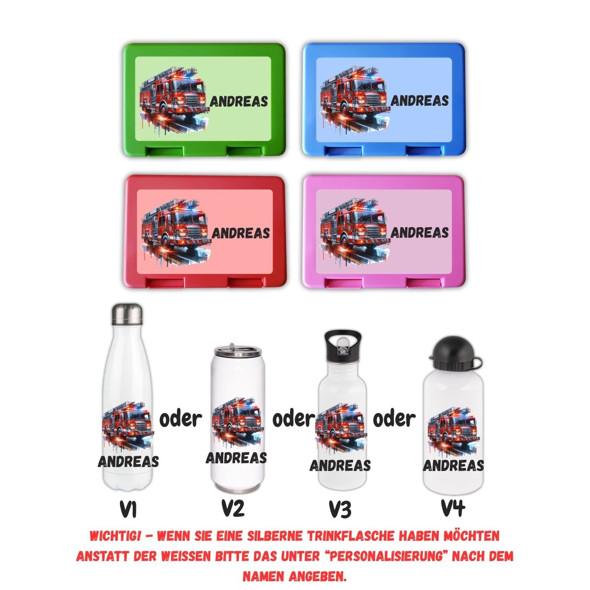 Personalisierte Brotzeitbox mit Trinkflasche mit Namen Feuerwehr Einschulung_0018G - Herz Jesu