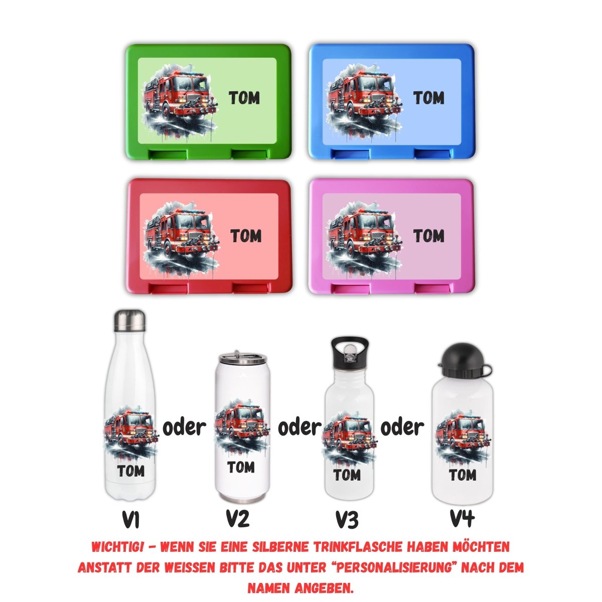 Personalisierte Brotzeitbox mit Trinkflasche mit Namen Feuerwehr Einschulung_0018G - Herz Jesu