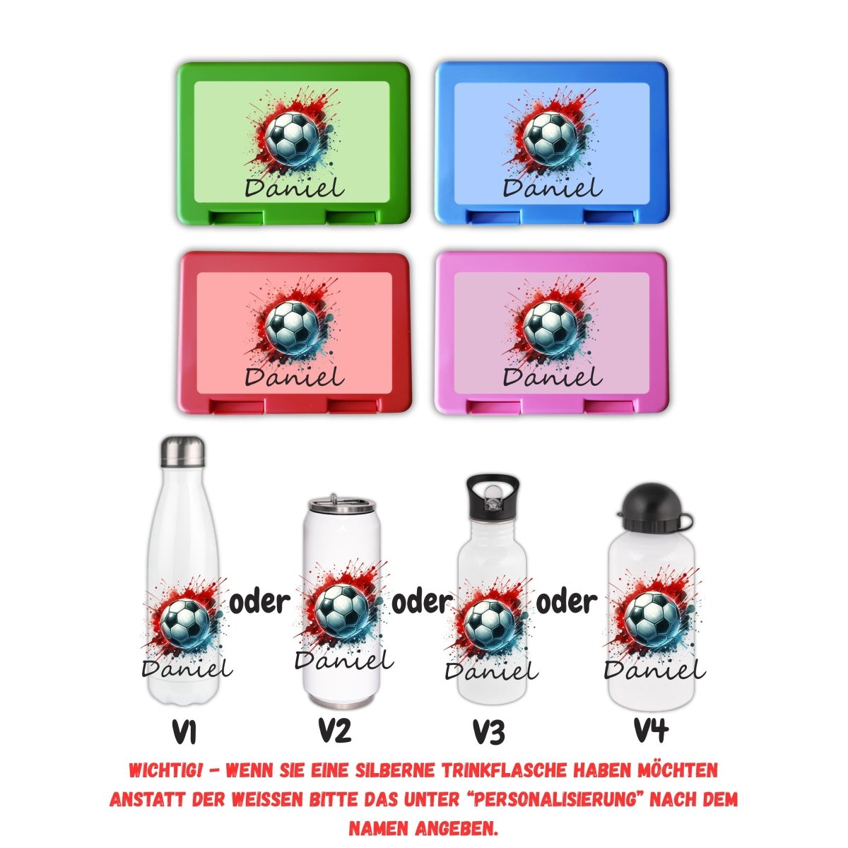 Personalisierte Brotzeitbox mit Trinkflasche mit Namen Fußball Einschulung_0006G - Herz Jesu
