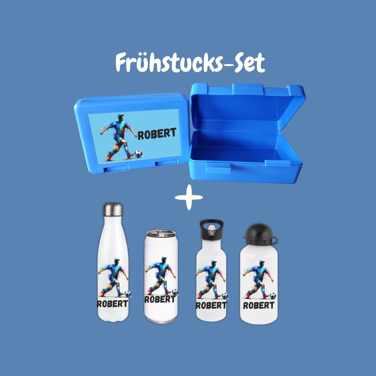 Personalisierte Brotzeitbox mit Trinkflasche mit Namen Fußball Einschulung_0011G - Herz Jesu
