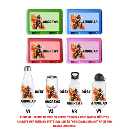 Personalisierte Brotzeitbox mit Trinkflasche mit Namen Motorcross Einschulung_0020G - Herz Jesu