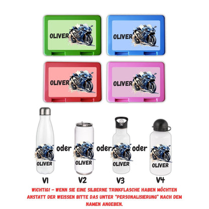 Personalisierte Brotzeitbox mit Trinkflasche mit Namen Motorrad Einschulung_0008G - Herz Jesu