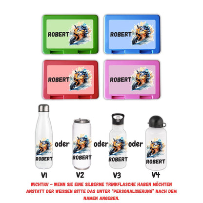 Personalisierte Brotzeitbox mit Trinkflasche mit Namen Motorrad Einschulung_0008G - Herz Jesu