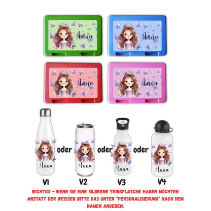 Personalisierte Brotzeitbox mit Trinkflasche mit Namen Prinzessin Einschulung_0014G - Herz Jesu