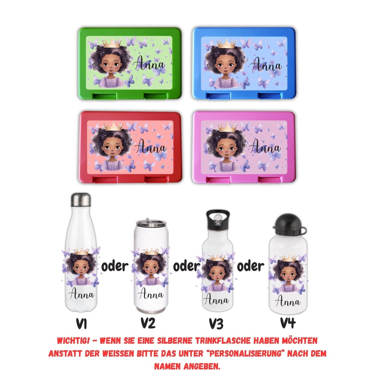 Personalisierte Brotzeitbox mit Trinkflasche mit Namen Prinzessin Einschulung_0014G - Herz Jesu