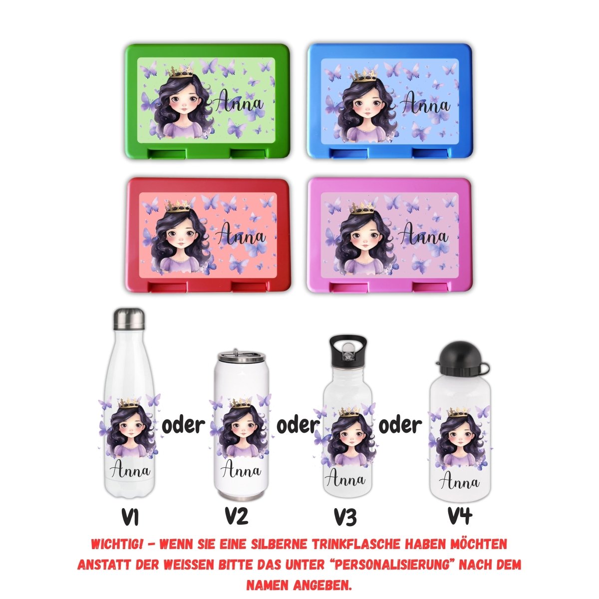 Personalisierte Brotzeitbox mit Trinkflasche mit Namen Prinzessin Einschulung_0014G - Herz Jesu