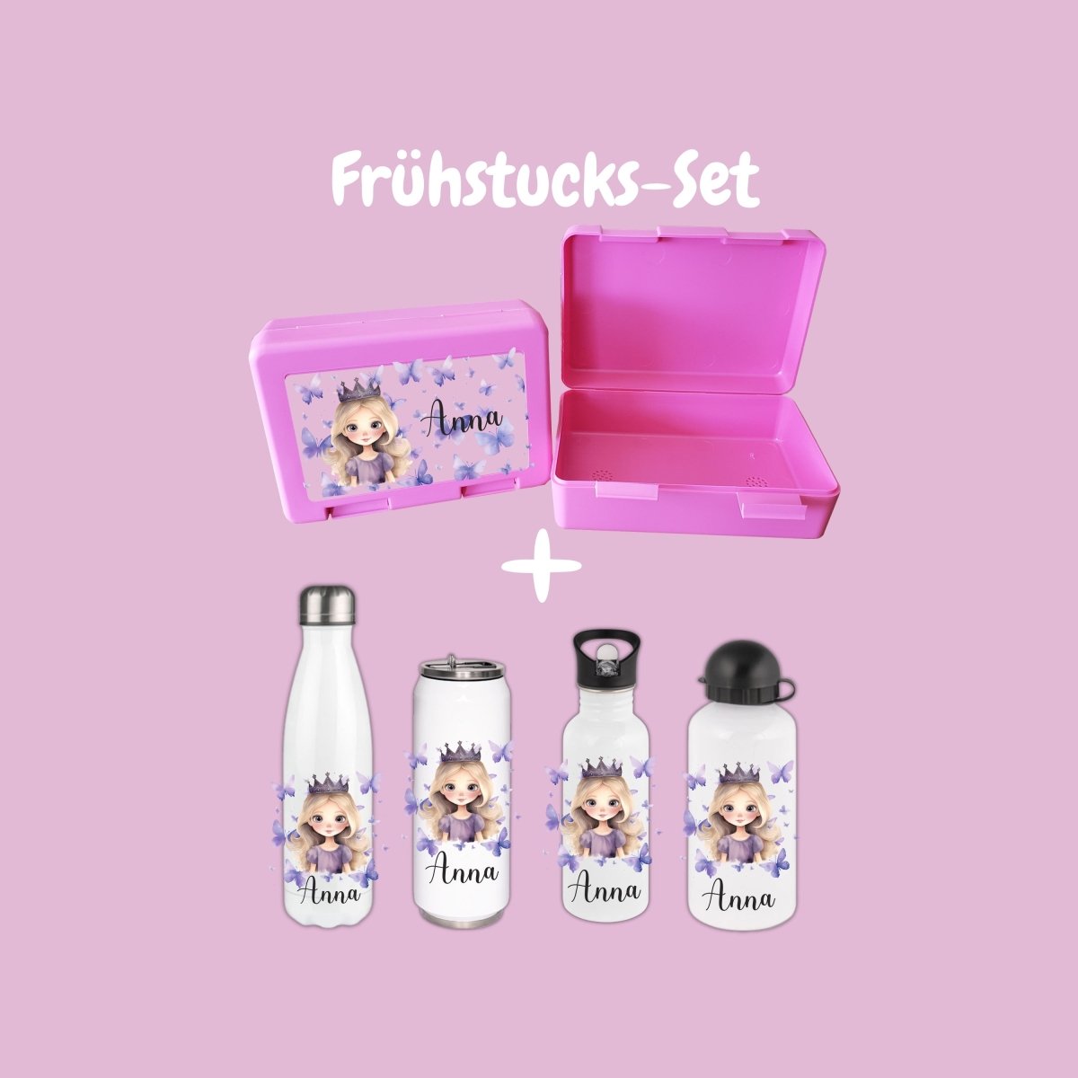 Personalisierte Brotzeitbox mit Trinkflasche mit Namen Prinzessin Einschulung_0014G - Herz Jesu