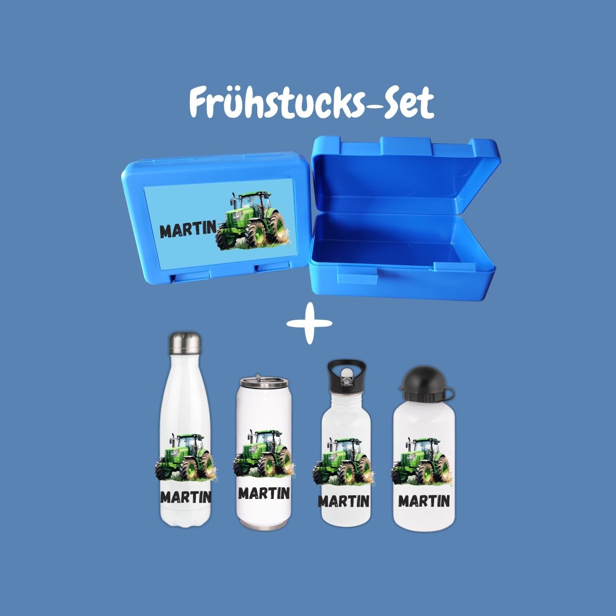 Personalisierte Brotzeitbox mit Trinkflasche mit Namen Traktor Einschulung_0016G - Herz Jesu