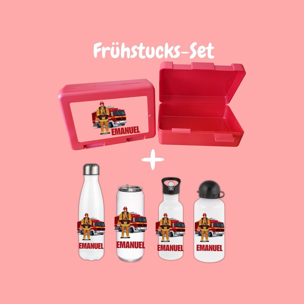 Personalisierte Brotzeitbox mit Trinkflasche mit Namen und Motiv Einschulung_0003G - Herz Jesu