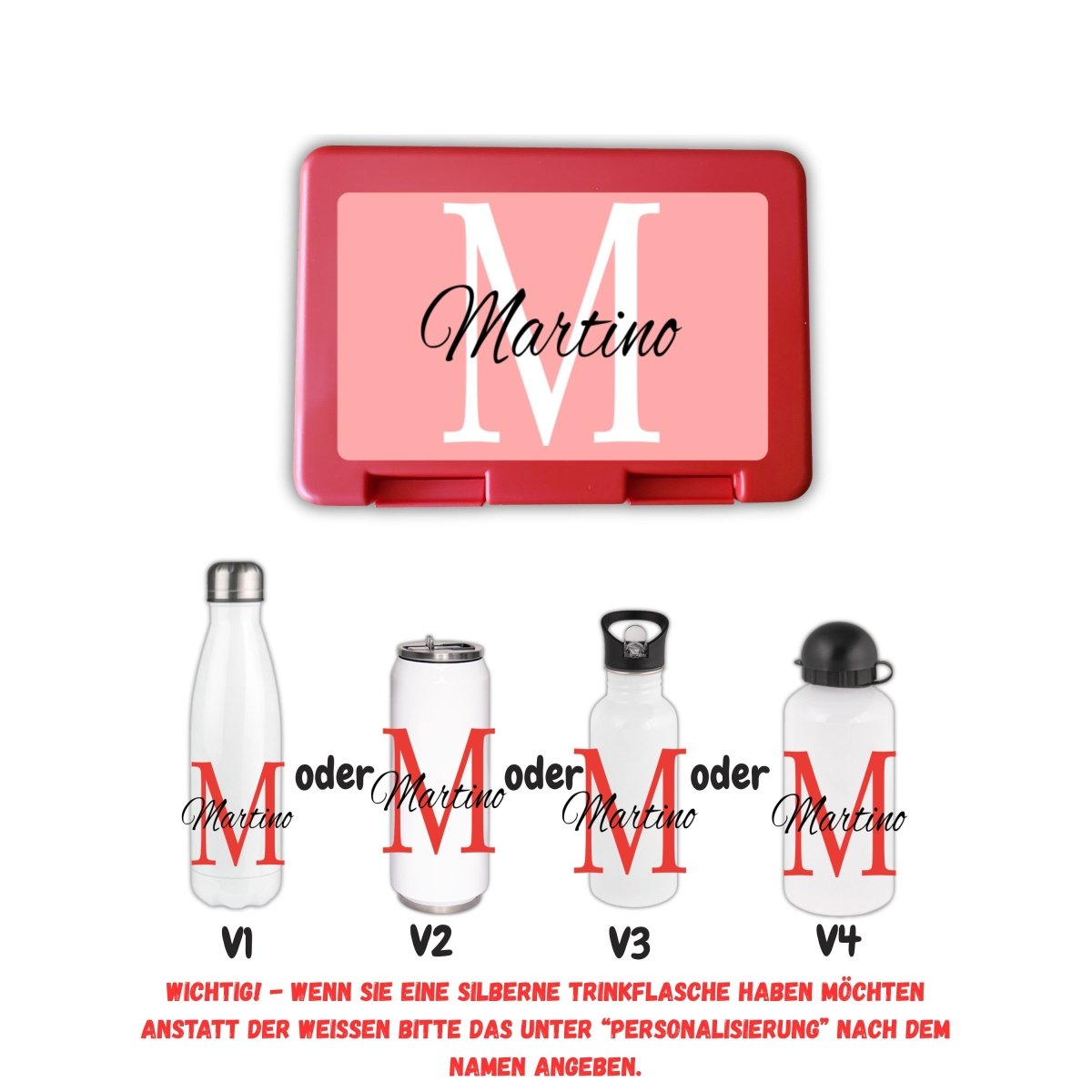 Personalisierte Brotzeitbox mit Trinkflasche mit Namen und Motiv Einschulung_0004G - Herz Jesu