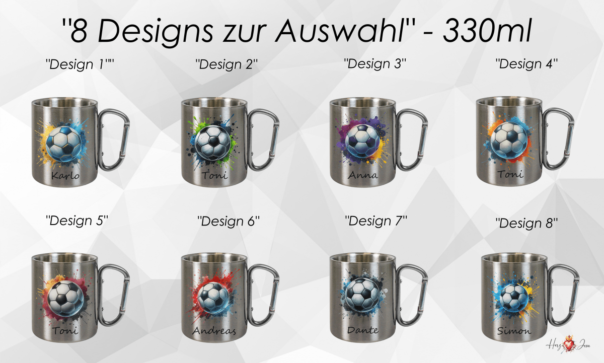 Personalisierte Edelstahl Tasse mit Namen Kaffeetasse Geschenkidee Camping Fußball_011K - Herz Jesu