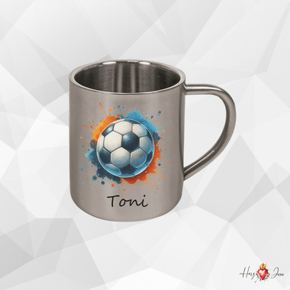 Personalisierte Edelstahl Tasse mit Namen Kaffeetasse Geschenkidee Camping Fußball_011K - Herz Jesu