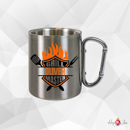 Personalisierte Edelstahl Tasse mit Namen Kaffeetasse Geschenkidee Camping Grill_017K - Herz Jesu