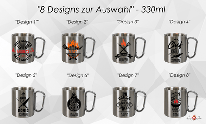 Personalisierte Edelstahl Tasse mit Namen Kaffeetasse Geschenkidee Camping Grill_017K - Herz Jesu