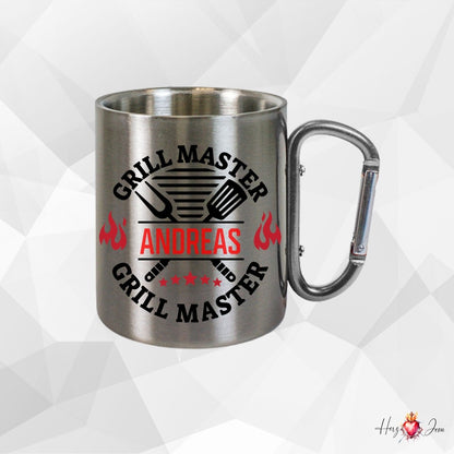 Personalisierte Edelstahl Tasse mit Namen Kaffeetasse Geschenkidee Camping Grill_017K - Herz Jesu