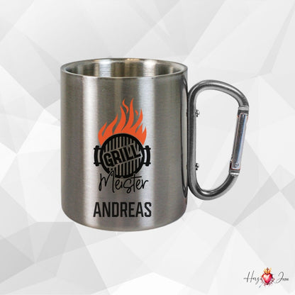 Personalisierte Edelstahl Tasse mit Namen Kaffeetasse Geschenkidee Camping Grill_018K - Herz Jesu