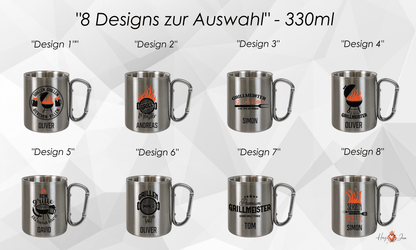 Personalisierte Edelstahl Tasse mit Namen Kaffeetasse Geschenkidee Camping Grill_018K - Herz Jesu