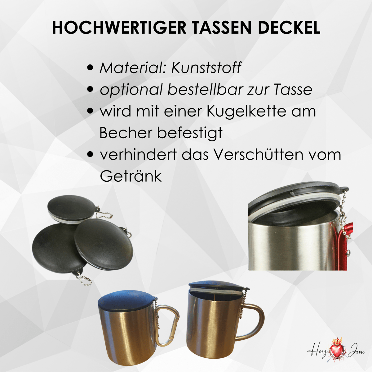 Personalisierte Edelstahl Tasse mit Namen Kaffeetasse Geschenkidee Camping Grill_018K - Herz Jesu