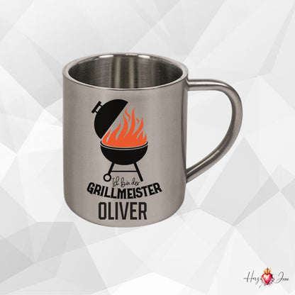 Personalisierte Edelstahl Tasse mit Namen Kaffeetasse Geschenkidee Camping Grill_018K - Herz Jesu
