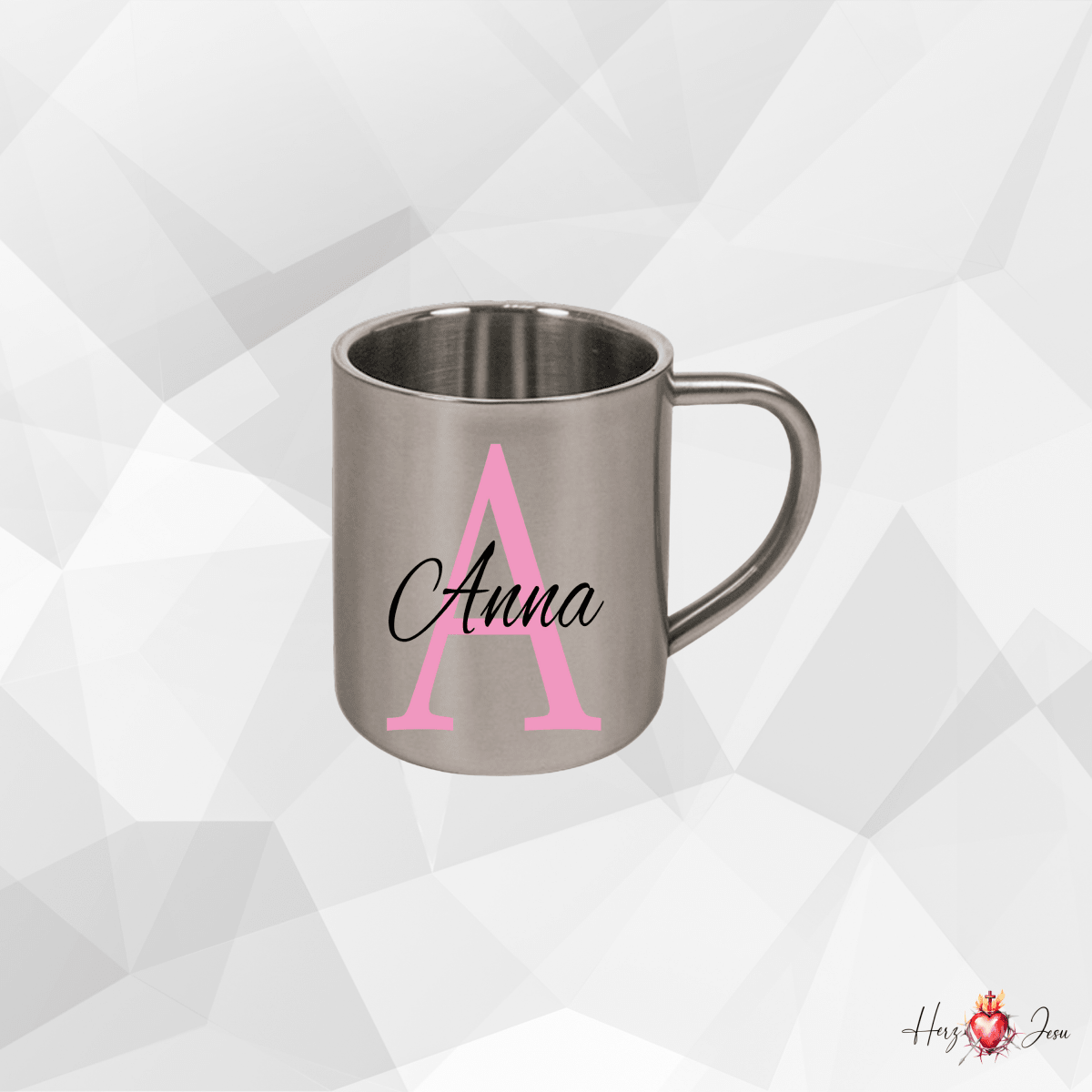 Personalisierte Edelstahl Tasse mit Namen Kaffeetasse Geschenkidee Camping Outdoor_001K - Herz Jesu