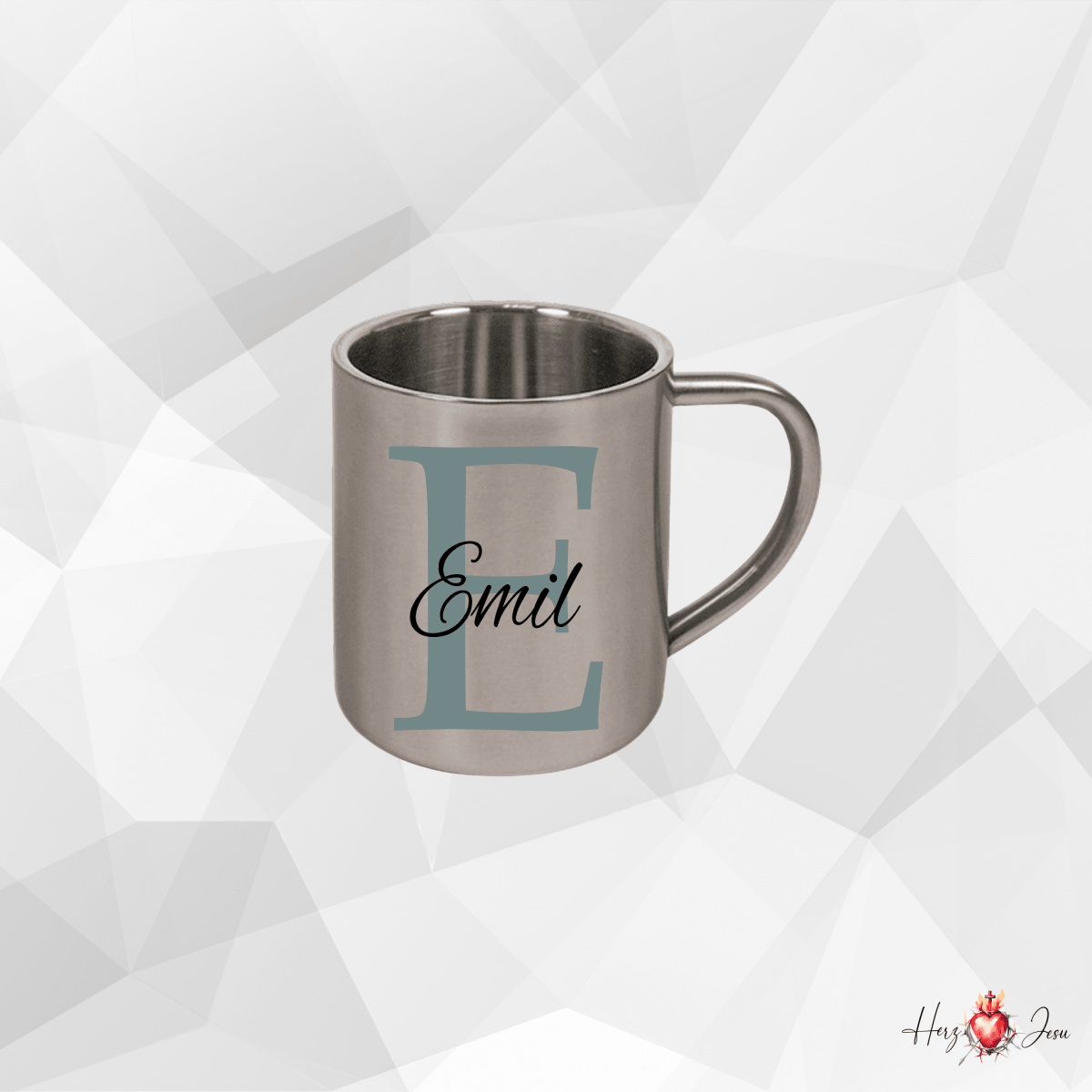Personalisierte Edelstahl Tasse mit Namen Kaffeetasse Geschenkidee Camping Outdoor_001K - Herz Jesu