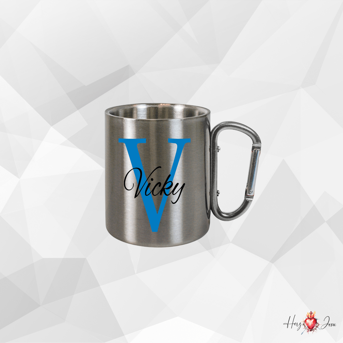 Personalisierte Edelstahl Tasse mit Namen Kaffeetasse Geschenkidee Camping Outdoor_001K - Herz Jesu