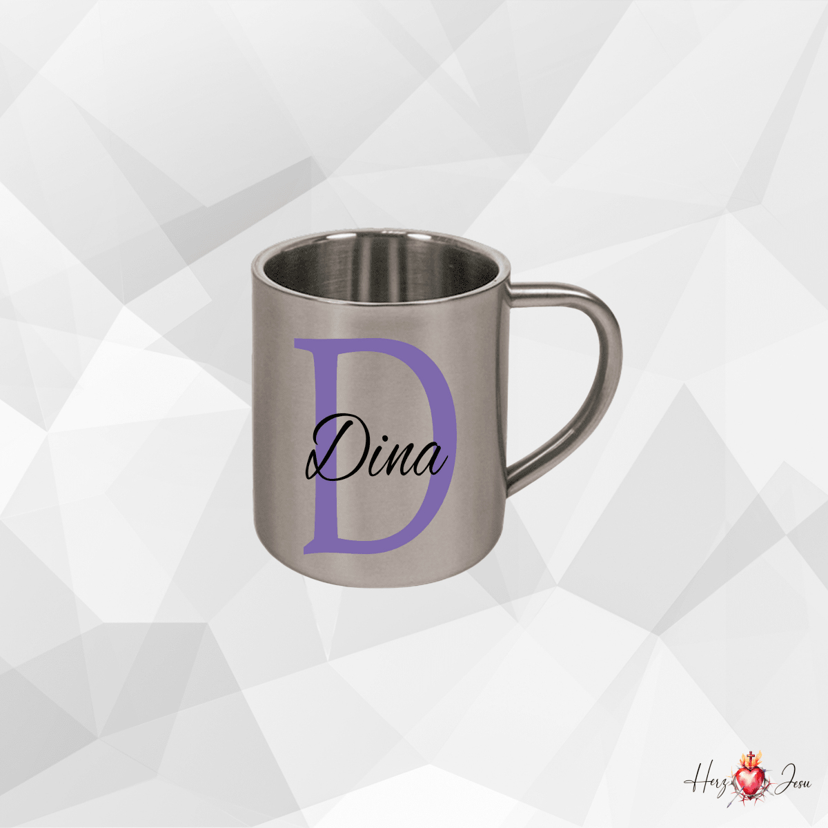 Personalisierte Edelstahl Tasse mit Namen Kaffeetasse Geschenkidee Camping Outdoor_001K - Herz Jesu