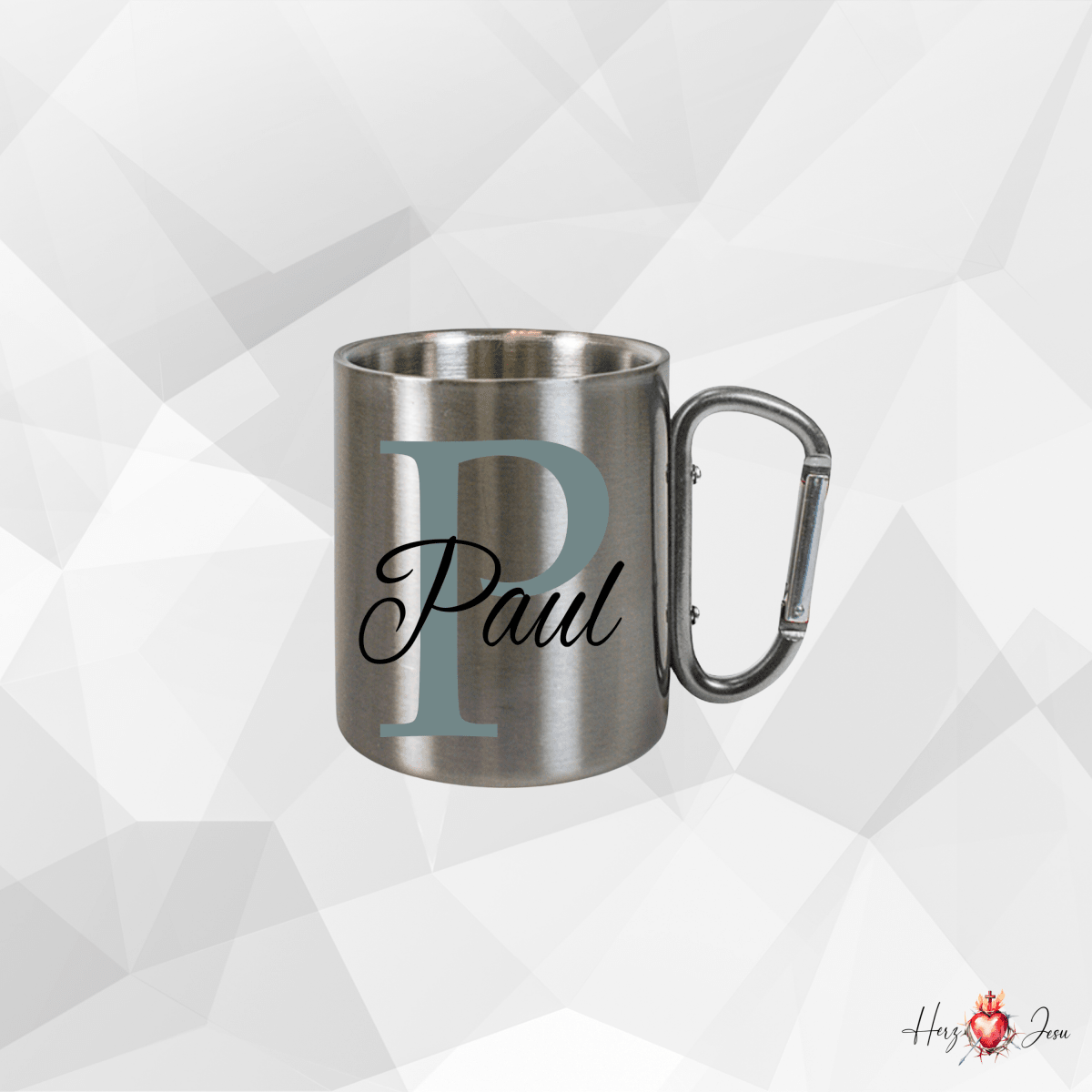 Personalisierte Edelstahl Tasse mit Namen Kaffeetasse Geschenkidee Camping Outdoor_001K - Herz Jesu