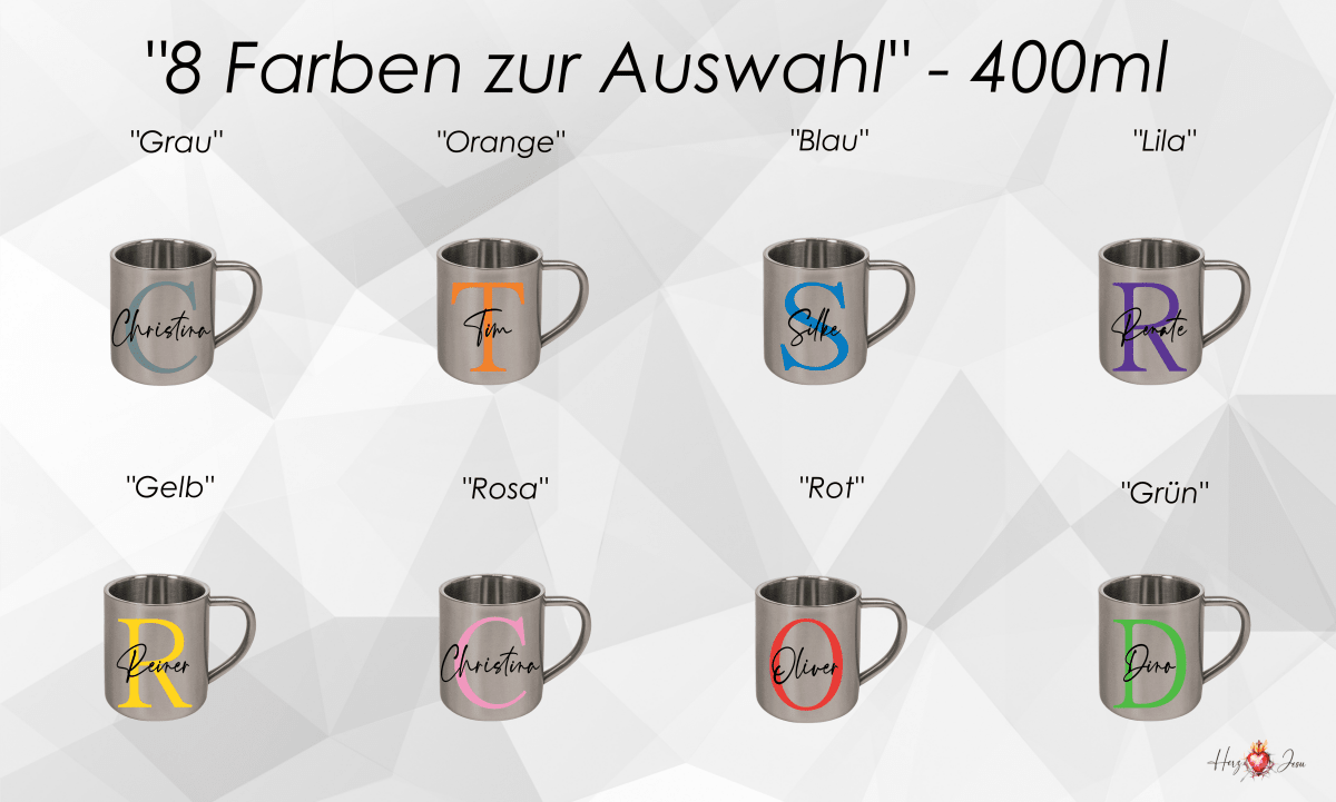 Personalisierte Edelstahl Tasse mit Namen Kaffeetasse Geschenkidee Camping Outdoor_003K - Herz Jesu