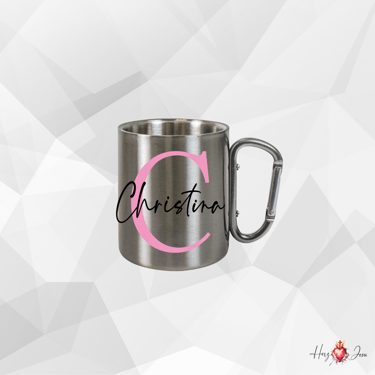 Personalisierte Edelstahl Tasse mit Namen Kaffeetasse Geschenkidee Camping Outdoor_003K - Herz Jesu