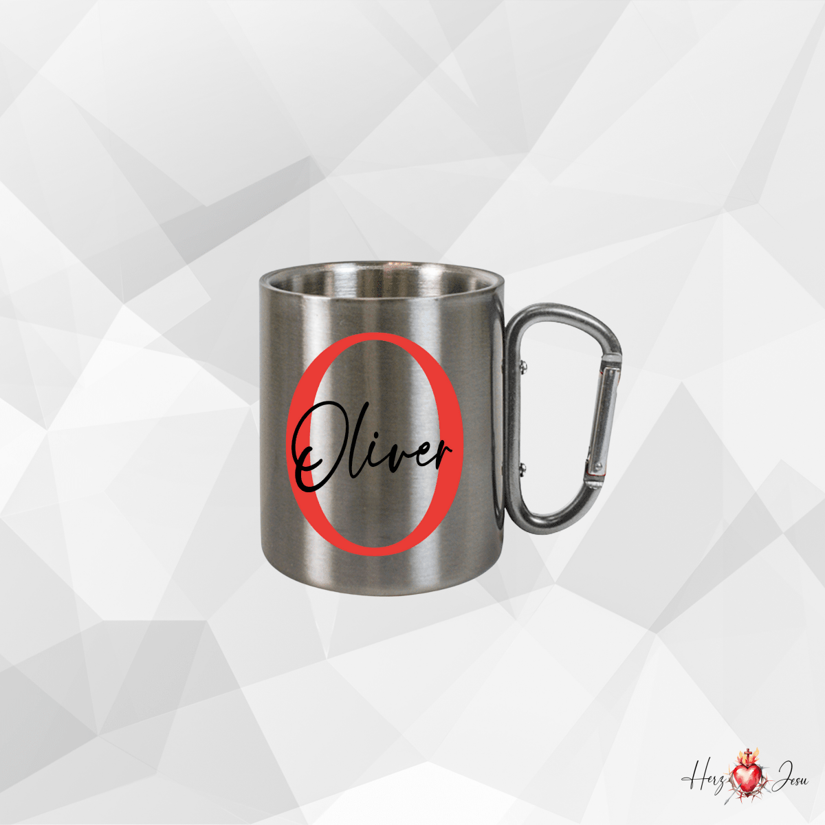 Personalisierte Edelstahl Tasse mit Namen Kaffeetasse Geschenkidee Camping Outdoor_003K - Herz Jesu
