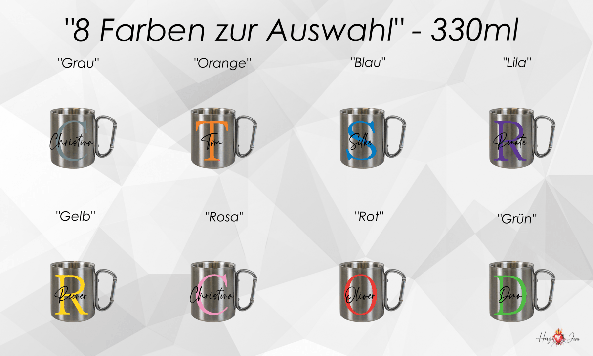 Personalisierte Edelstahl Tasse mit Namen Kaffeetasse Geschenkidee Camping Outdoor_003K - Herz Jesu
