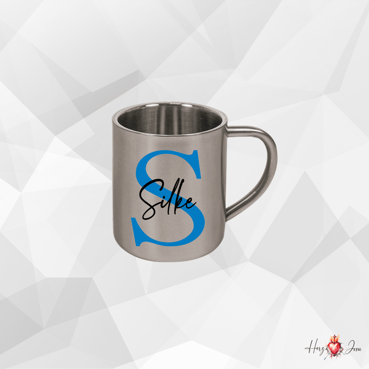 Personalisierte Edelstahl Tasse mit Namen Kaffeetasse Geschenkidee Camping Outdoor_003K - Herz Jesu