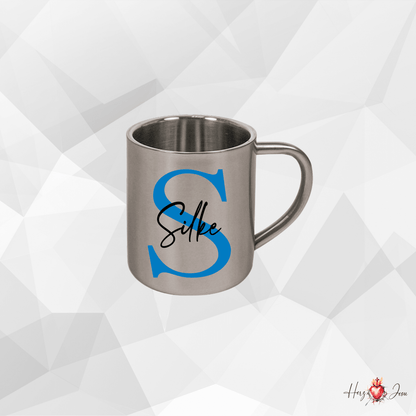 Personalisierte Edelstahl Tasse mit Namen Kaffeetasse Geschenkidee Camping Outdoor_003K - Herz Jesu