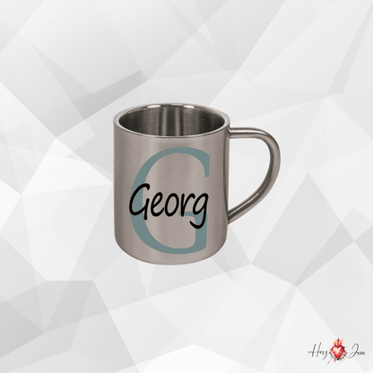 Personalisierte Edelstahl Tasse mit Namen Kaffeetasse Geschenkidee Camping Outdoor_004K - Herz Jesu