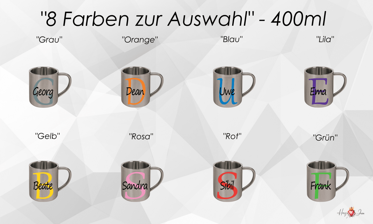 Personalisierte Edelstahl Tasse mit Namen Kaffeetasse Geschenkidee Camping Outdoor_004K - Herz Jesu