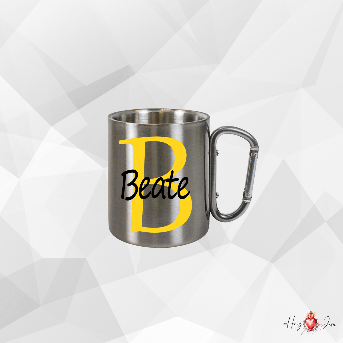 Personalisierte Edelstahl Tasse mit Namen Kaffeetasse Geschenkidee Camping Outdoor_004K - Herz Jesu