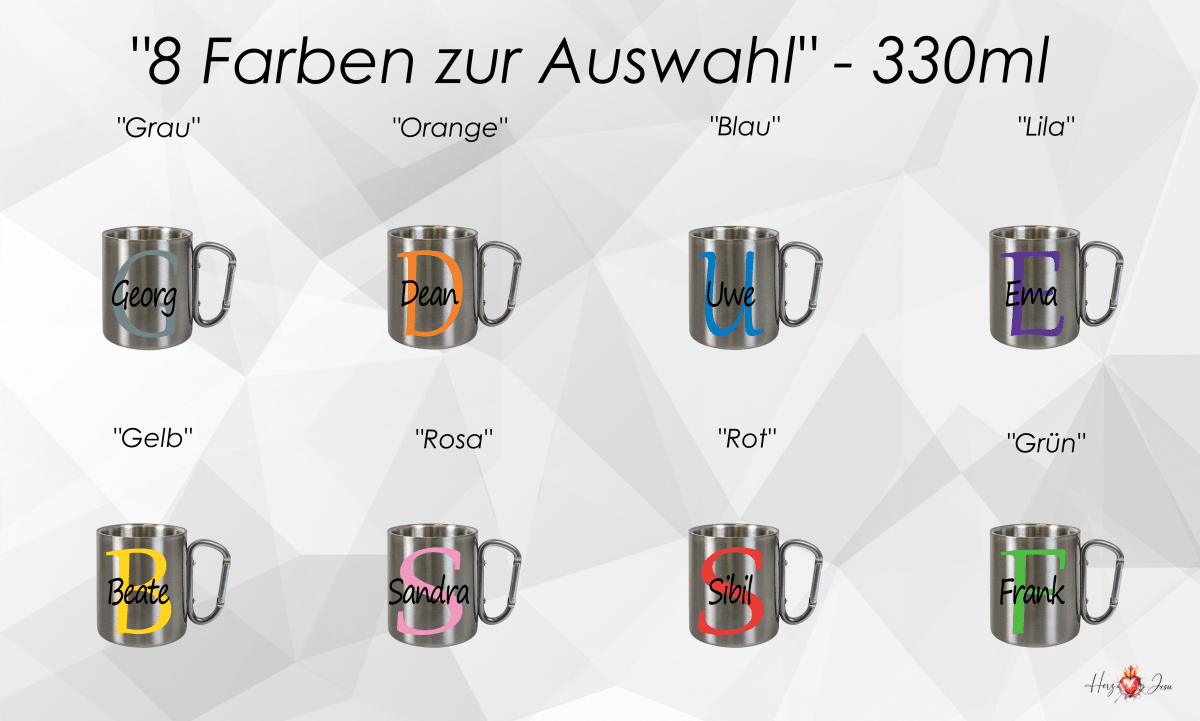 Personalisierte Edelstahl Tasse mit Namen Kaffeetasse Geschenkidee Camping Outdoor_004K - Herz Jesu