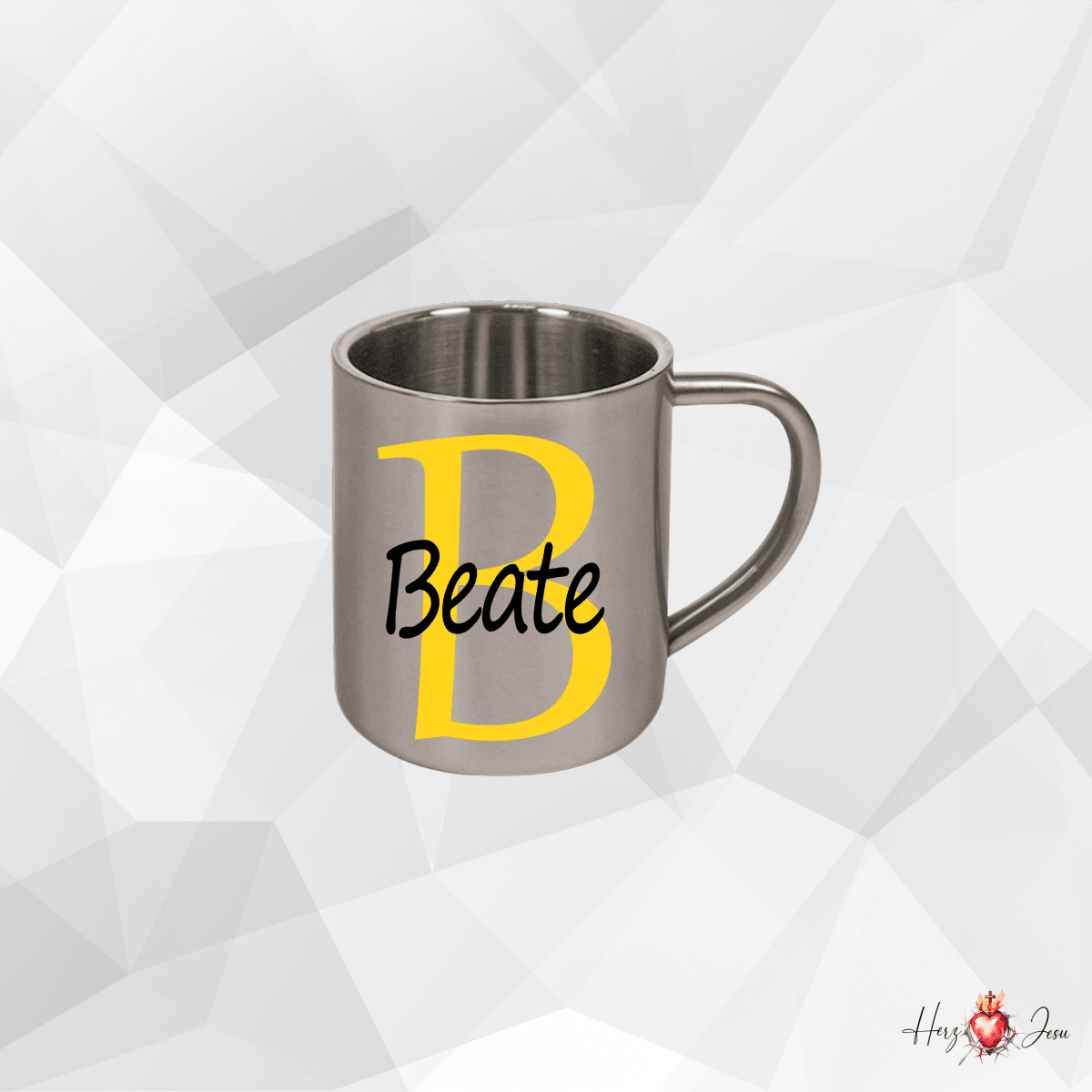 Personalisierte Edelstahl Tasse mit Namen Kaffeetasse Geschenkidee Camping Outdoor_004K - Herz Jesu