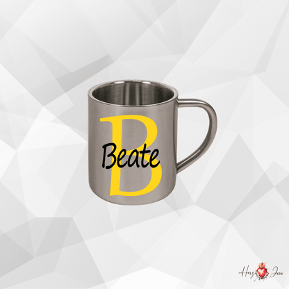 Personalisierte Edelstahl Tasse mit Namen Kaffeetasse Geschenkidee Camping Outdoor_004K - Herz Jesu