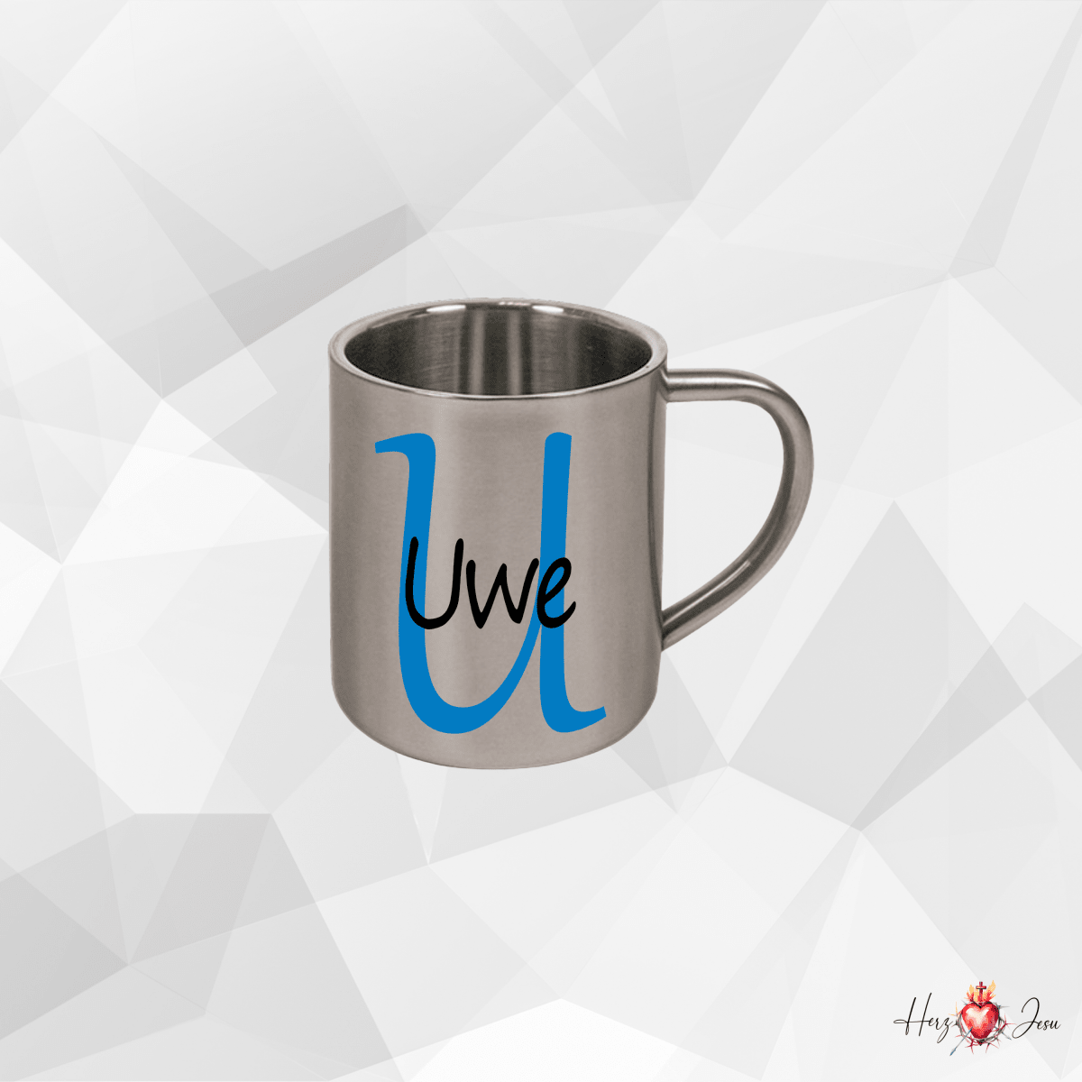 Personalisierte Edelstahl Tasse mit Namen Kaffeetasse Geschenkidee Camping Outdoor_004K - Herz Jesu