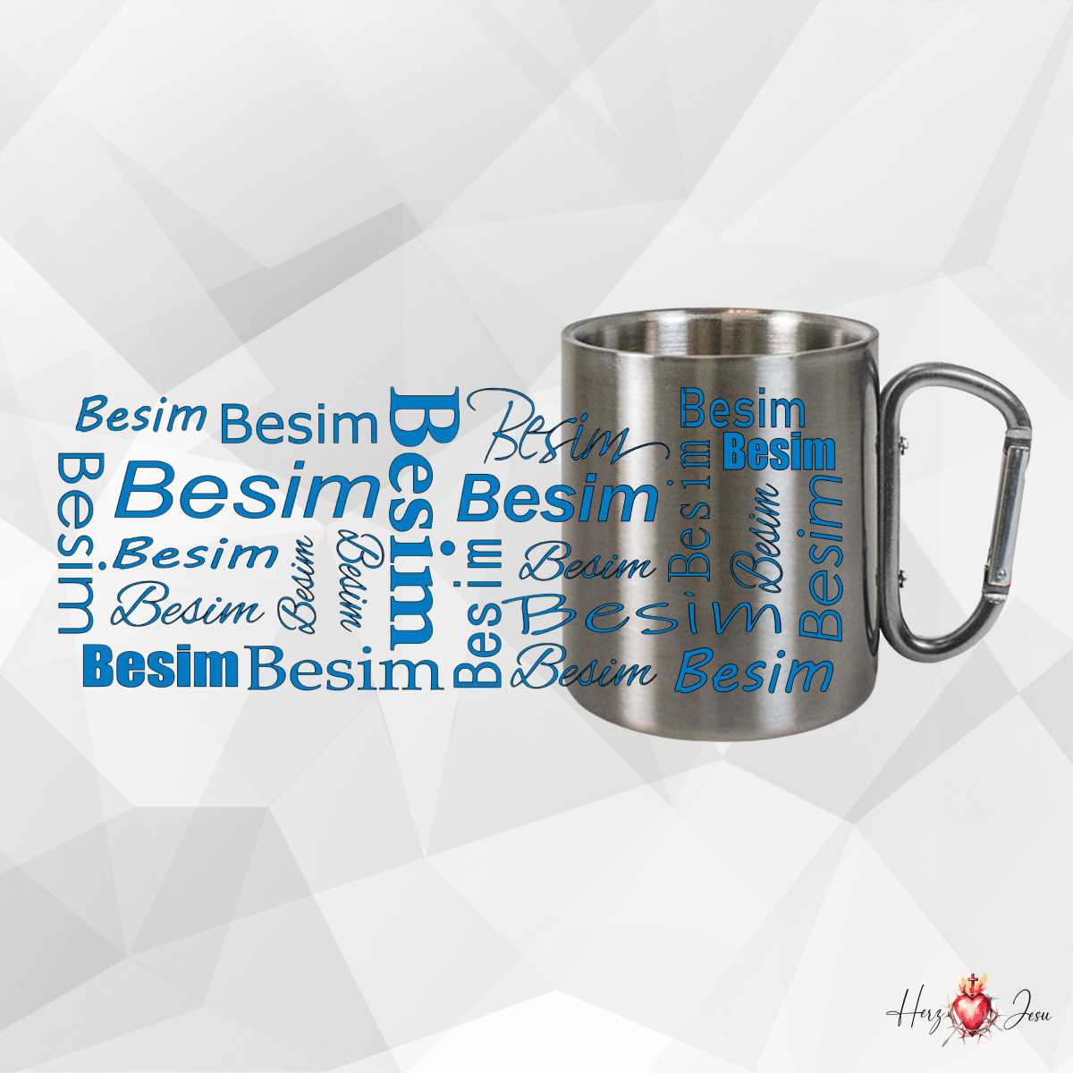 Personalisierte Edelstahl Tasse mit Namen Kaffeetasse Geschenkidee Camping Outdoor_005K - Herz Jesu