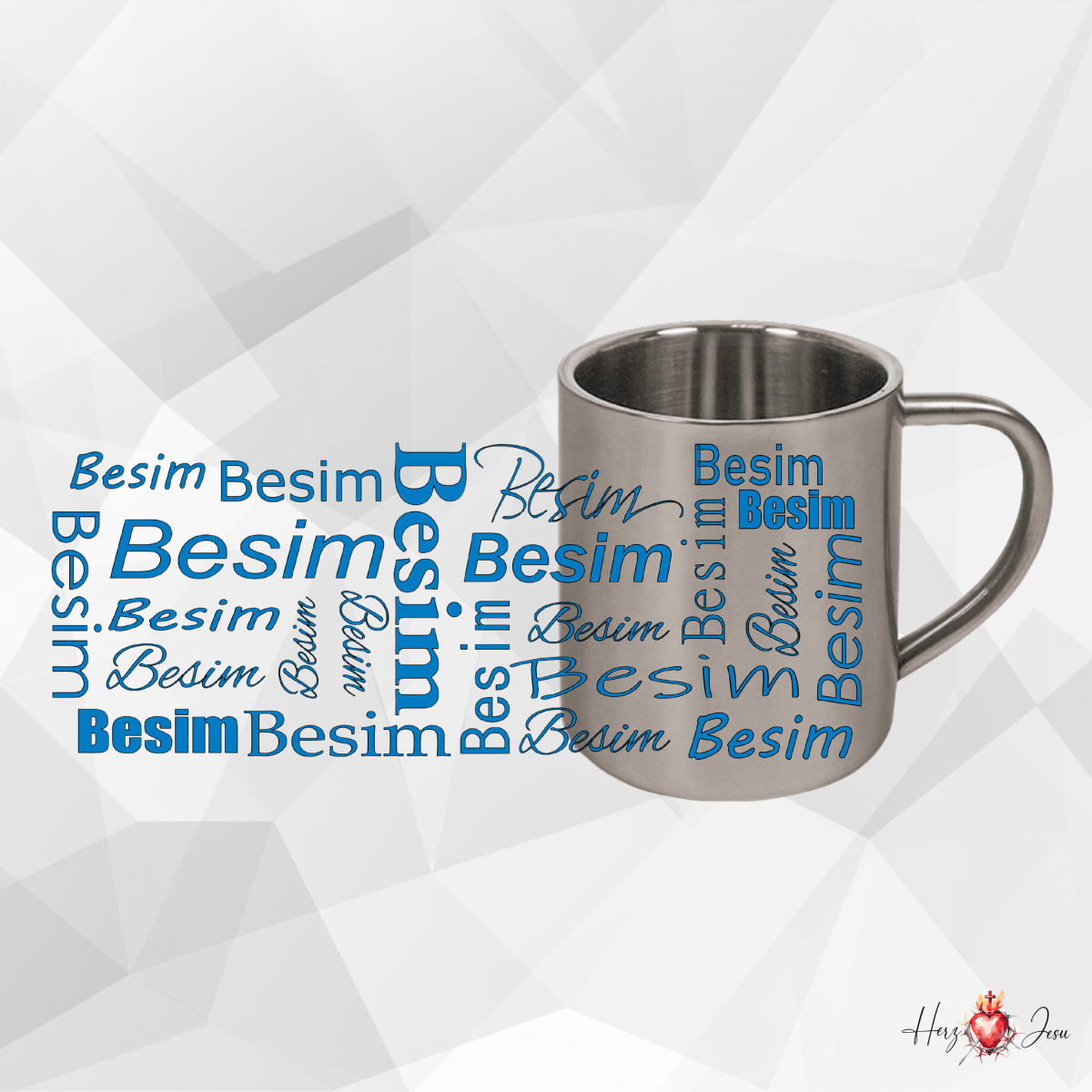 Personalisierte Edelstahl Tasse mit Namen Kaffeetasse Geschenkidee Camping Outdoor_005K - Herz Jesu