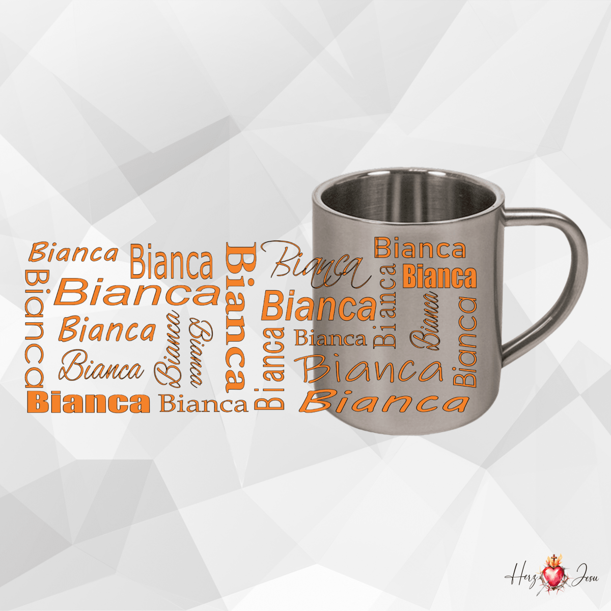 Personalisierte Edelstahl Tasse mit Namen Kaffeetasse Geschenkidee Camping Outdoor_005K - Herz Jesu