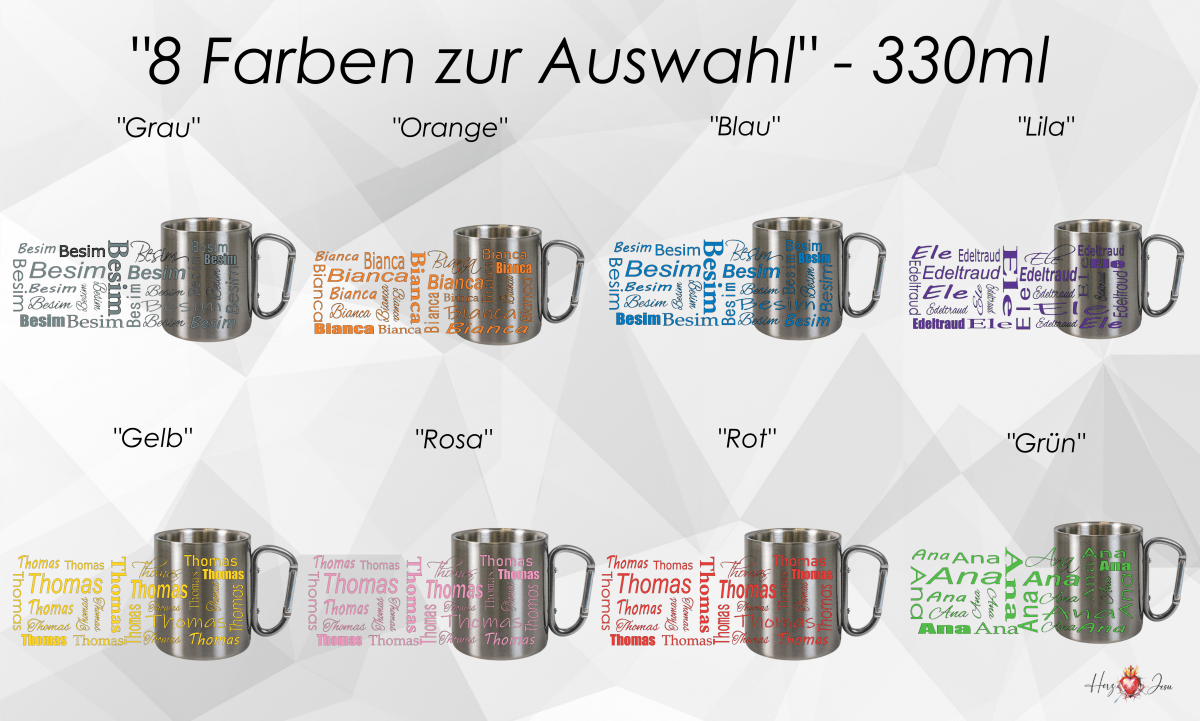 Personalisierte Edelstahl Tasse mit Namen Kaffeetasse Geschenkidee Camping Outdoor_005K - Herz Jesu