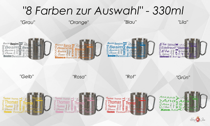 Personalisierte Edelstahl Tasse mit Namen Kaffeetasse Geschenkidee Camping Outdoor_005K - Herz Jesu