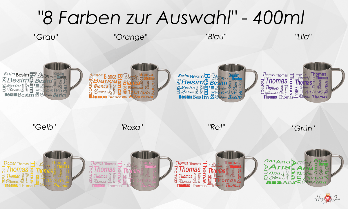 Personalisierte Edelstahl Tasse mit Namen Kaffeetasse Geschenkidee Camping Outdoor_005K - Herz Jesu