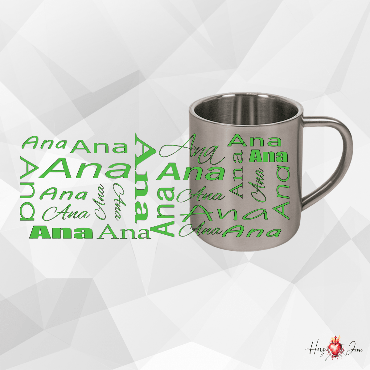 Personalisierte Edelstahl Tasse mit Namen Kaffeetasse Geschenkidee Camping Outdoor_005K - Herz Jesu