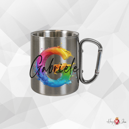 Personalisierte Edelstahl Tasse mit Namen Kaffeetasse Geschenkidee Camping Outdoor_008K - Herz Jesu